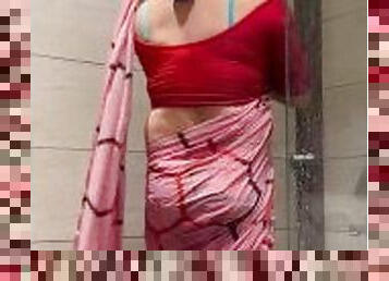 Indian Femboy Sissy Cross Dresser Jessica Leone Saree Stripping and Full Shower in wet saree