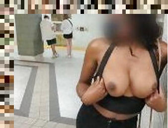 Flashing my tits while waiting for the subway