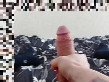 Hot morning masturbation. Big fat dick gets a hard orgasm.