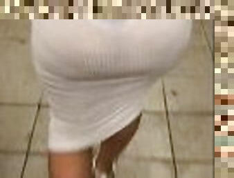 See Through White Dress blue thong in public