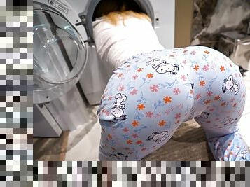 step sister gets fucked while is stuck inside of washing machine - creampie