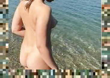 Naked girl walking outside!