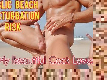 mastürbasyon-masturbation, kamu, plaj, birdenbire, güzel, gösterimci, yarak