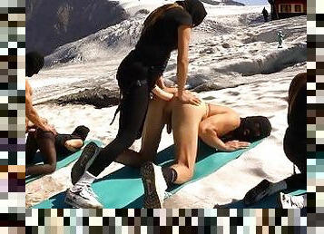 Epic Fuck on a REAL Glacier Double Cumshot and No Mercy! Femdom strapon adventure - pegging time