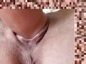 Pussy stretched by 6” thick dildo close up
