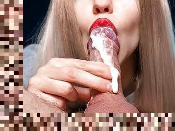 Hottest oral creampies compilation! Huge cum load on red lips, best cum play with mouth full of cum
