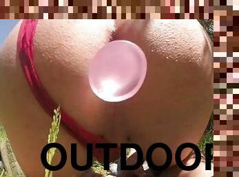 Outdoor dildo anal experience