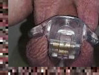 FEMININIZED Chastity cage peeing!