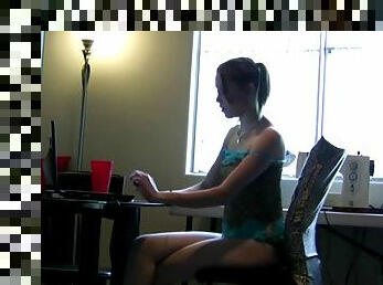 Pretty little teen slut works at the office