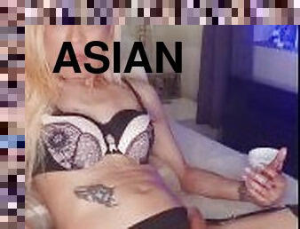 asiatisk, masturbation, amatör, samling, ladyboy, sprut, blond, ensam, kuk