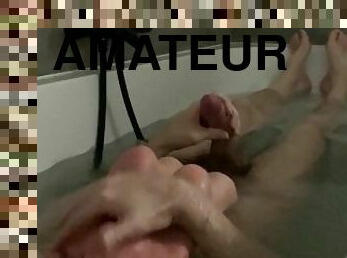 Bathtub footjob with sillicone toy feet