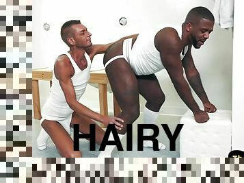 The hairy ass of a black handsome guy was given to the ass and licked by a skinny boyfriend