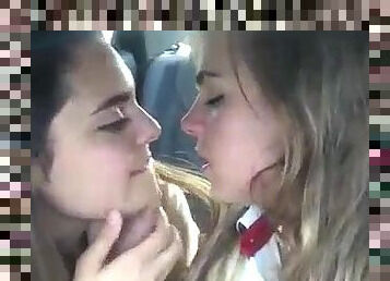 Two Sexy Teen Babes Kissing In Backseat Of Car