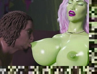 Freaky Trans Alien Queen gets her ass pounded by BBC