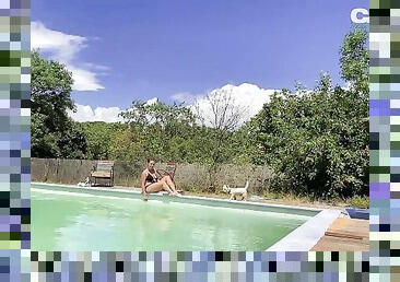 French MILF Gives an Amazing Blowjob by the Pool  CAM4