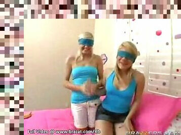 Pretty blindfold blondes taste erect shlong with interest!