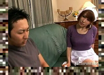 Japanese Maid Shows Her Panties to Her Boss so He Can Jerk Off