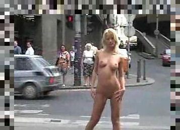 Sexy girl posing naked in public